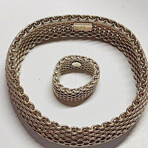 Tiffany Co Sterling Silver Somerset Mesh Bracelet‎ Ring Set 925